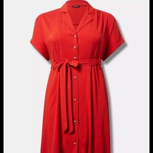 Torrid size 2 knee length dress with gold button accents. Pockets. Red.